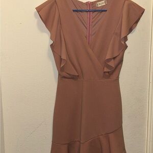 Elegant Mauve Flutter Sleeve Dress